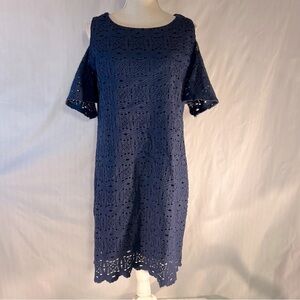 Ronnie Nicole Dress Navy Blue Lace Cold Shoulder Short Sleeve Size Large👍